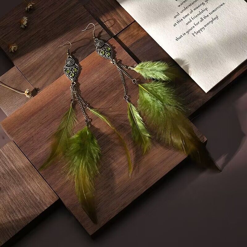 Chain Tassel Feather Earrings
