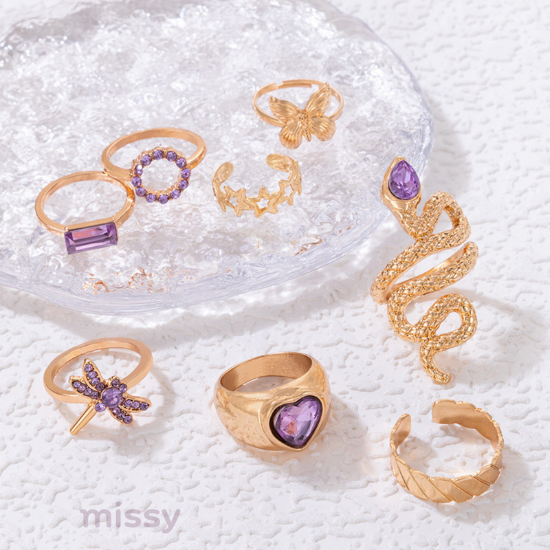 Lilac Crystal 8 Piece Ring Set