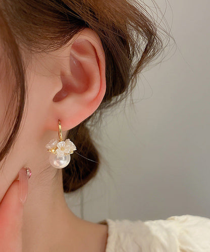 New Gold Copper Alloy Zircon Pearl Hoop Earrings