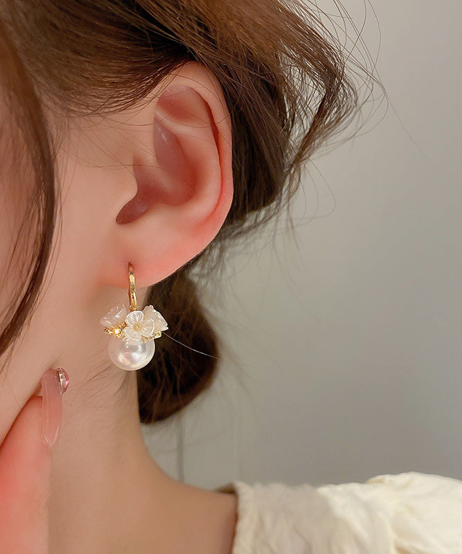 New Gold Copper Alloy Zircon Pearl Hoop Earrings