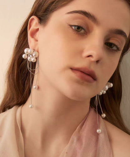 Light Tassel Pearl Long Stud Earrings
