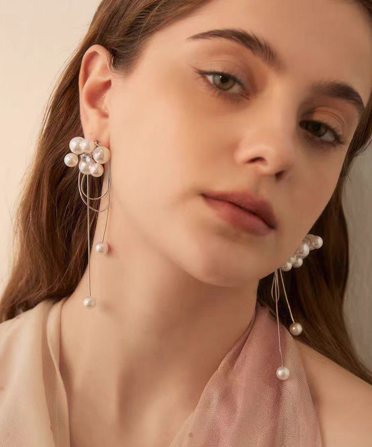Light Tassel Pearl Long Stud Earrings