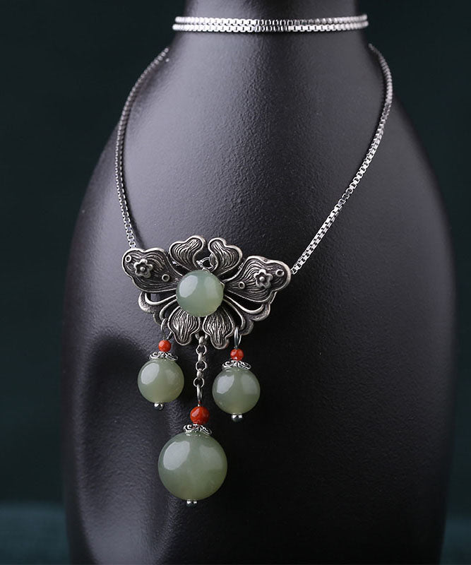 Green Sterling Silver Jade Pendant Necklace