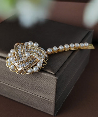Gold Copper Overgild Inlaid Pearl Zircon Hairpin
