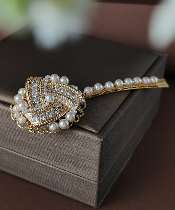 Gold Copper Overgild Inlaid Pearl Zircon Hairpin