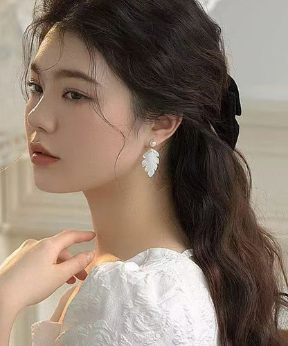 White Sterling Silver Alloy Pearl Shell Drop Earrings