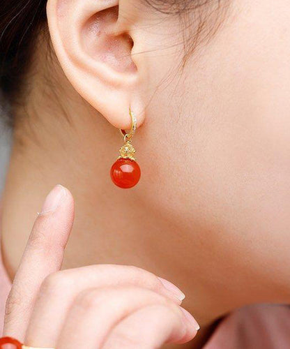 Red Sterling Silver Overgild Zircon Inlay Agate Drop Earrings