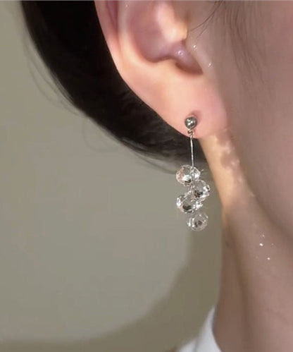 White Sterling Silver Glass Tassel Drop Earrings