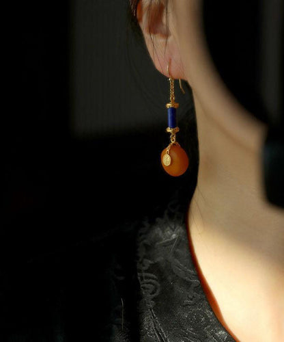 Orange Sterling Silver Overgild Amber Drop Earrings