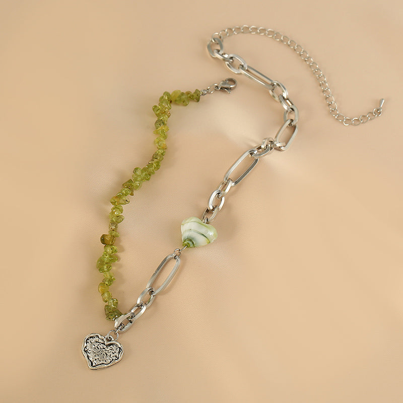 Colorblock Sterling Silver Alloy Love Patchwork Beads Gratuated Bead Necklace