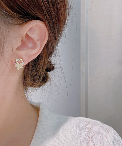 Unique Gold Sterling Silver Alloy Zircon Stud Earrings