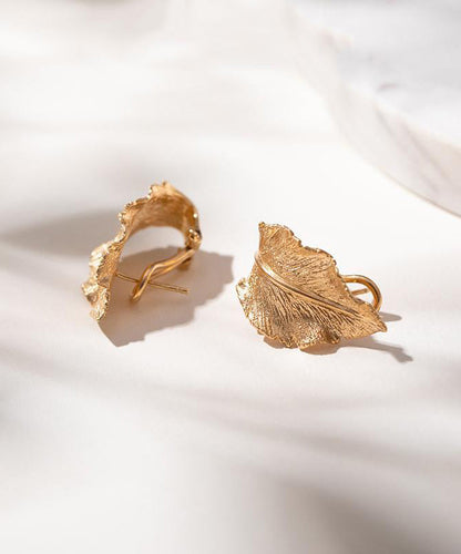 Diy Gold Sterling Silver Overgild Leaf Hoop Earrings