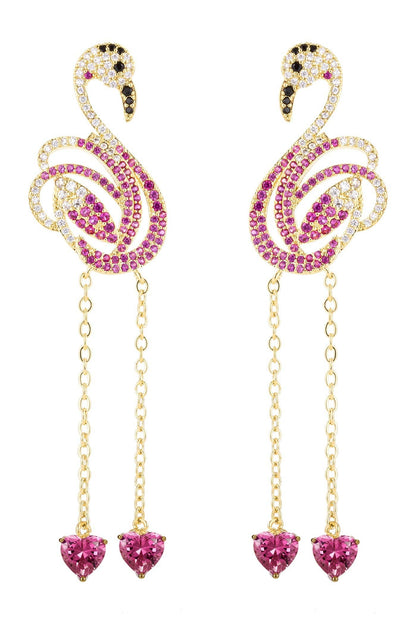 Pink Flamingo 18k Gold Plated Cz Drop Earrings
