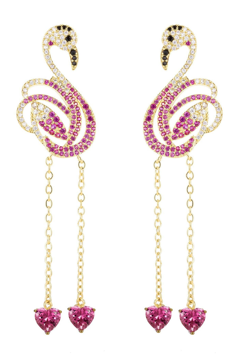 Pink Flamingo 18k Gold Plated Cz Drop Earrings