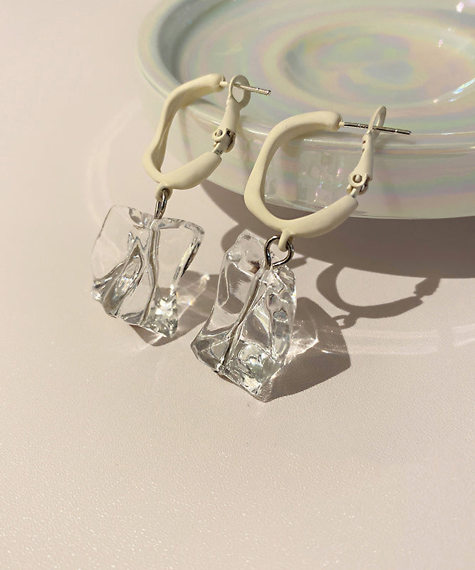 White Acrylic Gem Stone Drop Earrings