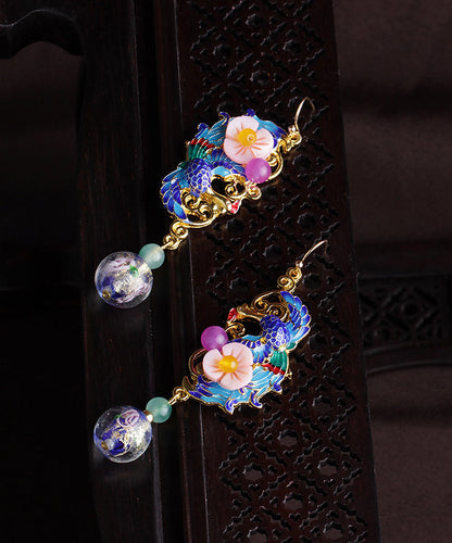 Blue Gold Plated Phoenix Drop Earrings