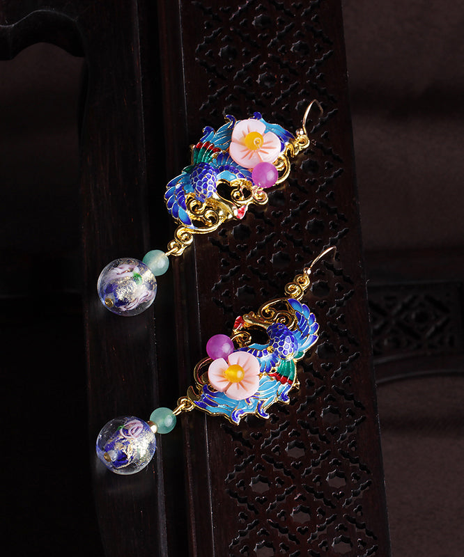 Blue Gold Plated Phoenix Drop Earrings