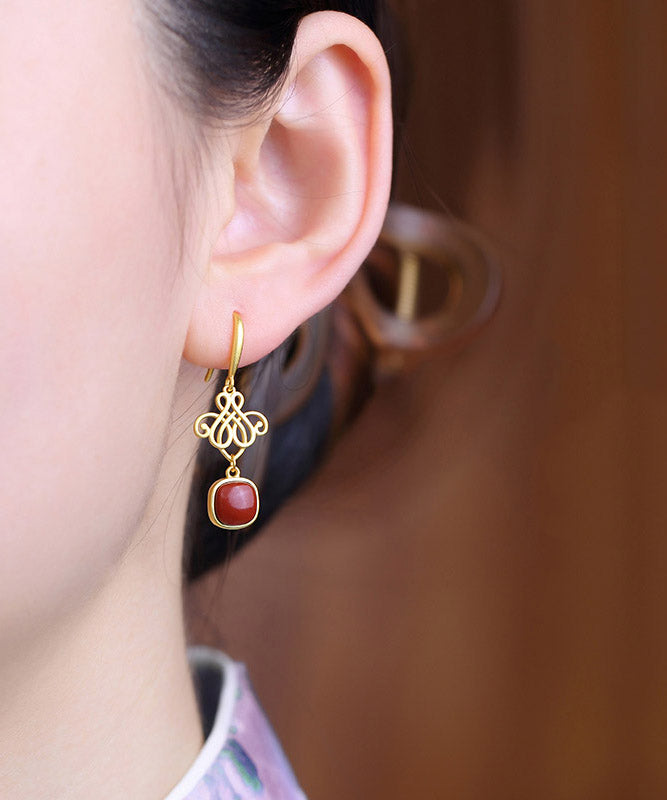 Red Sterling Silver Agate Butterfly Drop Earrings