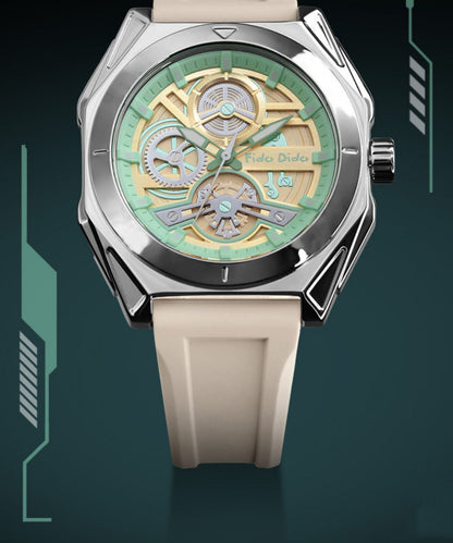 Beige Silicone Rubber Sapphire Crystal Waterproof Watches