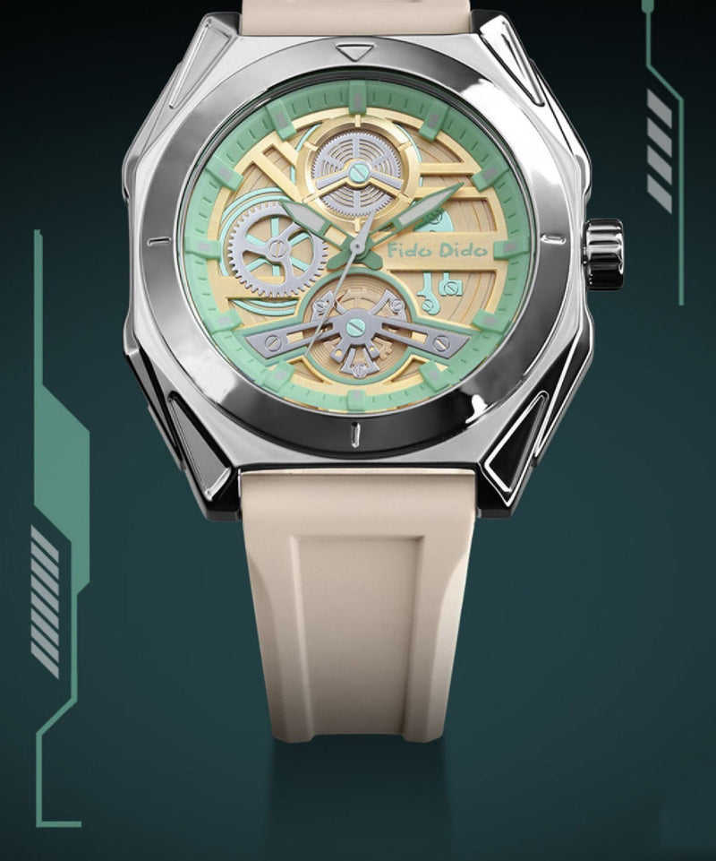 Beige Silicone Rubber Sapphire Crystal Waterproof Watches
