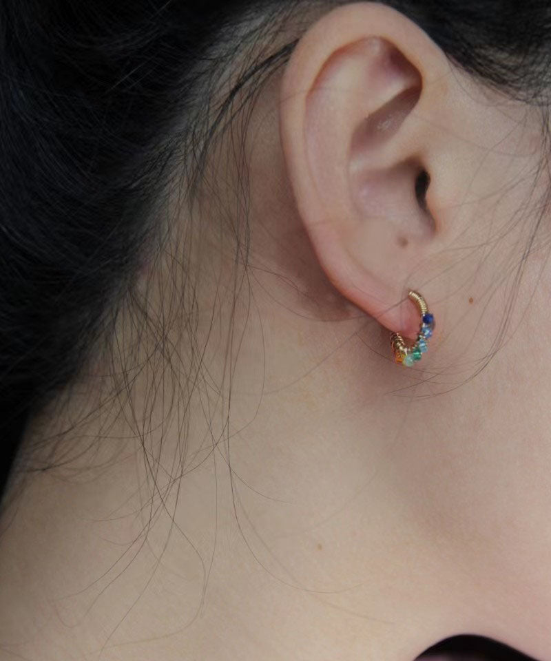 Rainbow Alloy Glass Bead Hoop Earrings