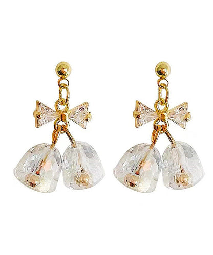 Gold Copper Overgild Zircon Bow Bell Drop Earrings