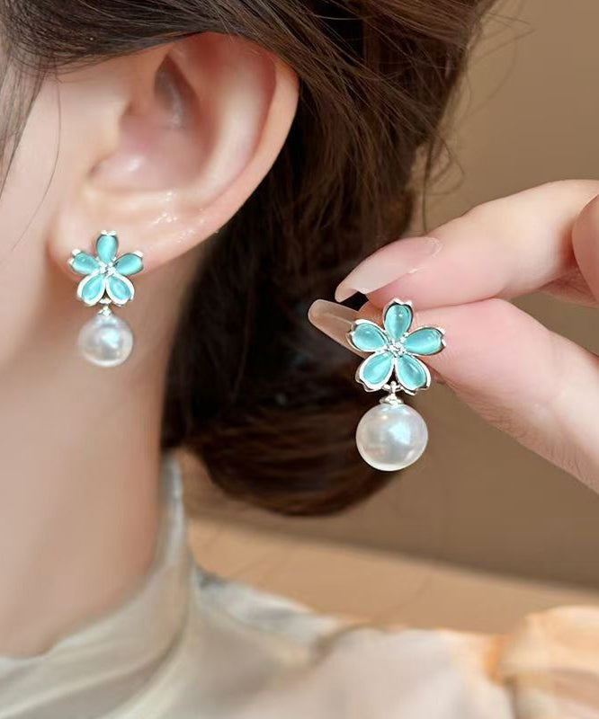 Stylish Colorblock Copper Overgild Pearl Drop Earrings