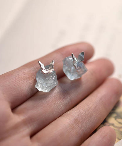 Diy Light Blue Sterling Silver Gem Stone Butterfly Stud Earrings