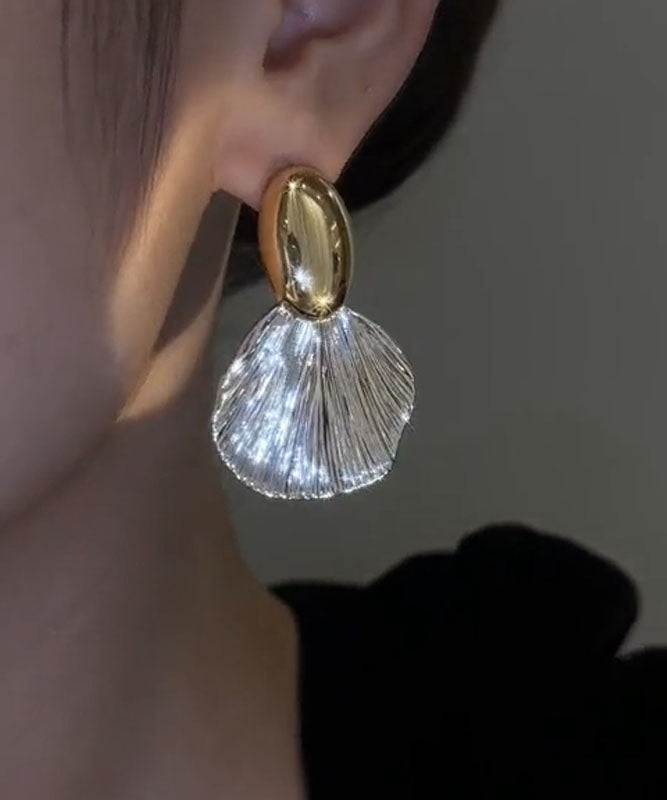 Gold Copper Alloy Leaf Drop Earrings