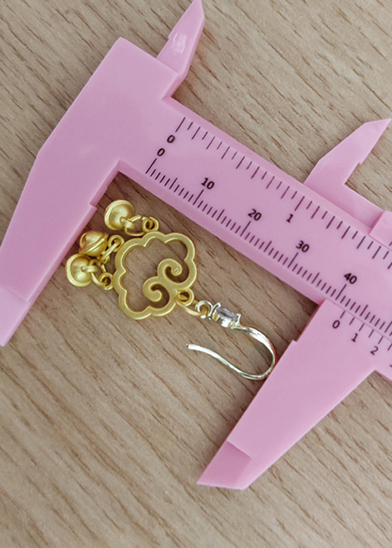 Stylish Auspicious Clouds Small Bell 14k Gold Drop Earrings