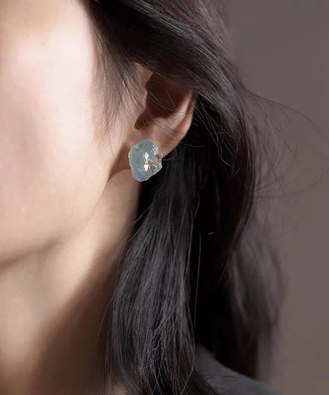 Diy Light Blue Sterling Silver Gem Stone Butterfly Stud Earrings