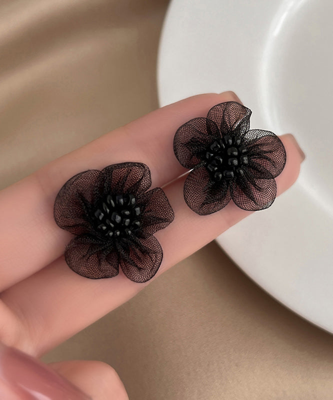 Original Design Black Tulle Stud Earrings