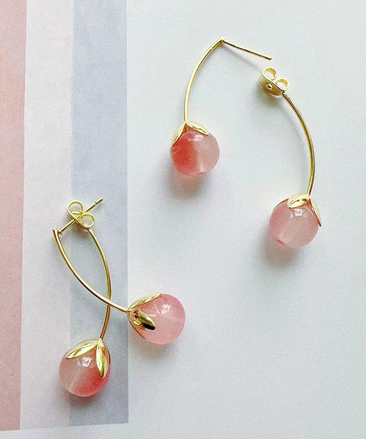 Peach Sterling Silver Overgild Resin Tomato Hoop Earrings