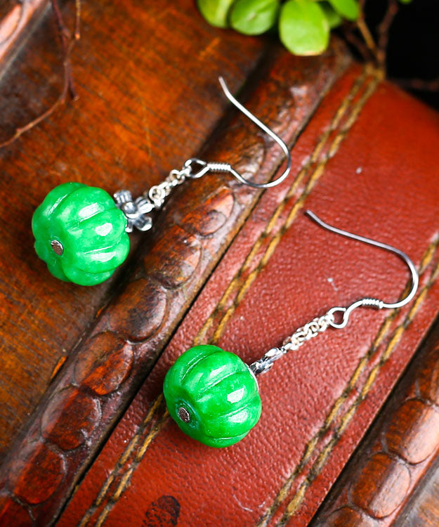Green Sterling Silver Jade Pumpkin Drop Earrings