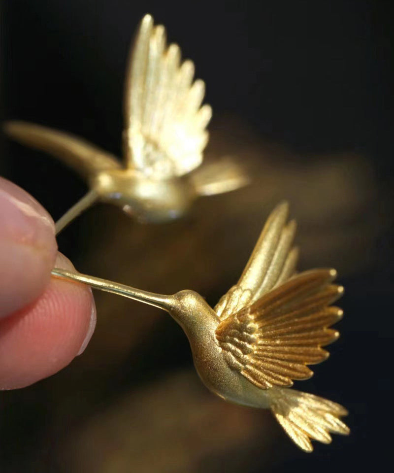 Gold Sterling Silver Overgild Flying Bird Stud Earrings