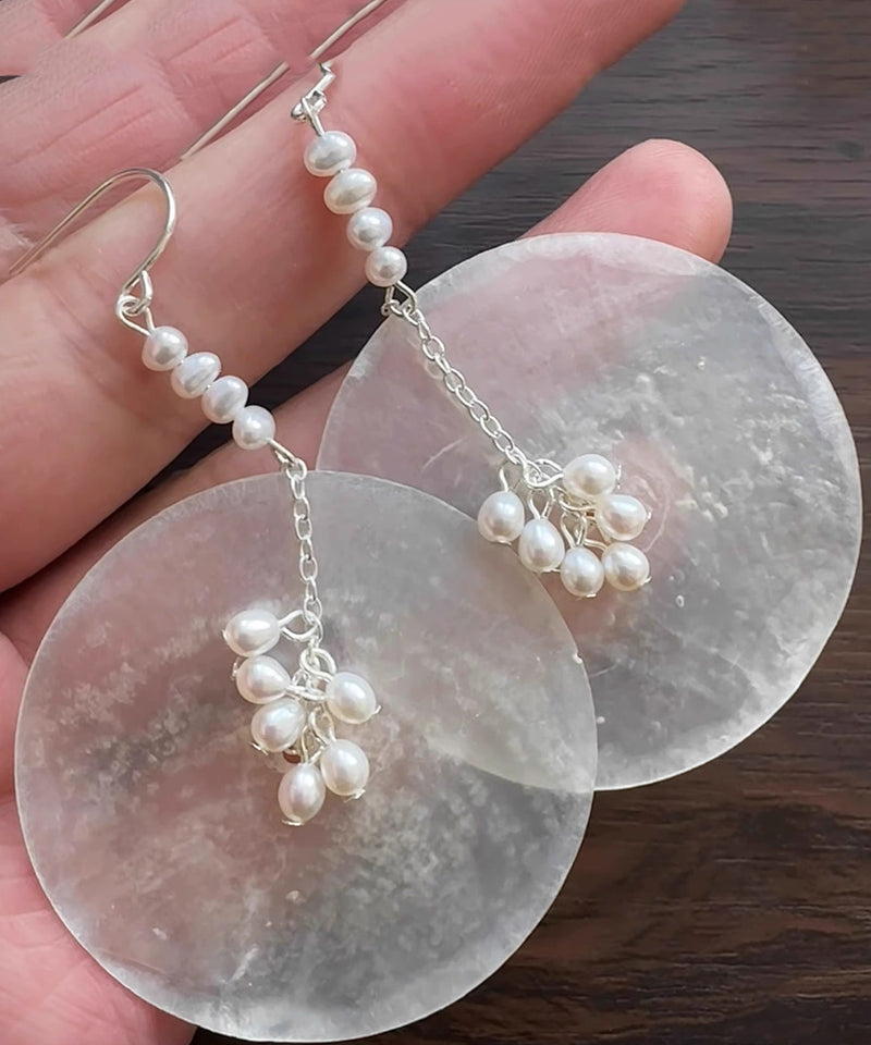 Diy Silk Copper Pearl Shell Discs Drop Earrings