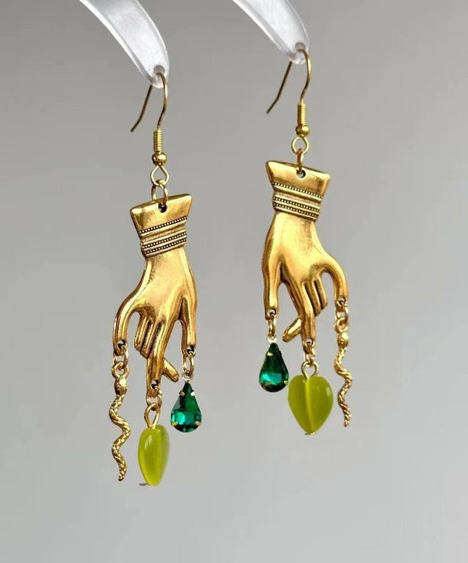 Diy Gold Copper Overgild Love Crystal Palm Drop Earrings