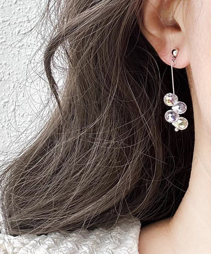 White Sterling Silver Glass Tassel Drop Earrings