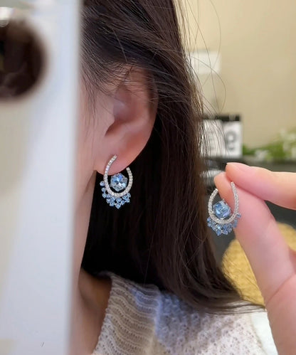 Fine Blue Copper Zircon Crystal Stud Earrings