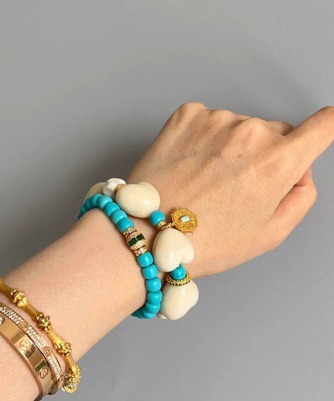 Classy White Copper Alloy Love Cloisonne Charm Bracelet