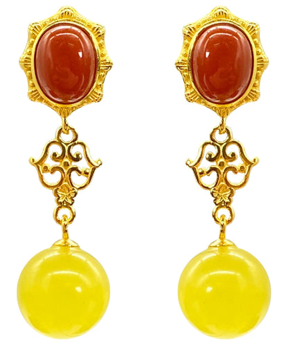 Yellow Sterling Silver Overgild Agate Beeswax Drop Earrings