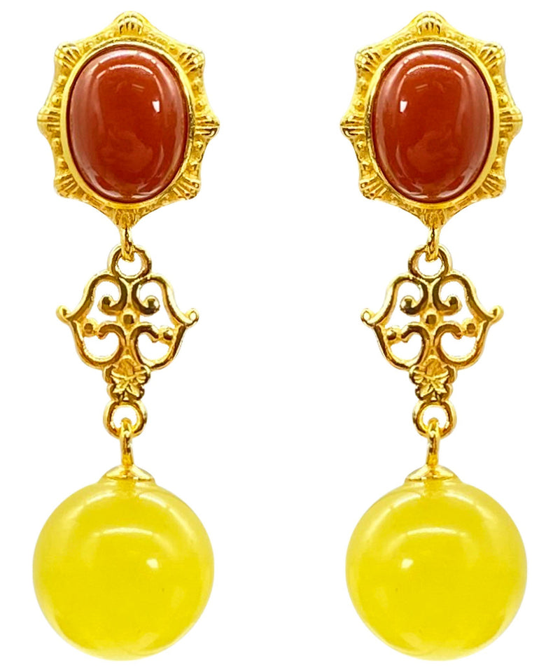 Yellow Sterling Silver Overgild Agate Beeswax Drop Earrings