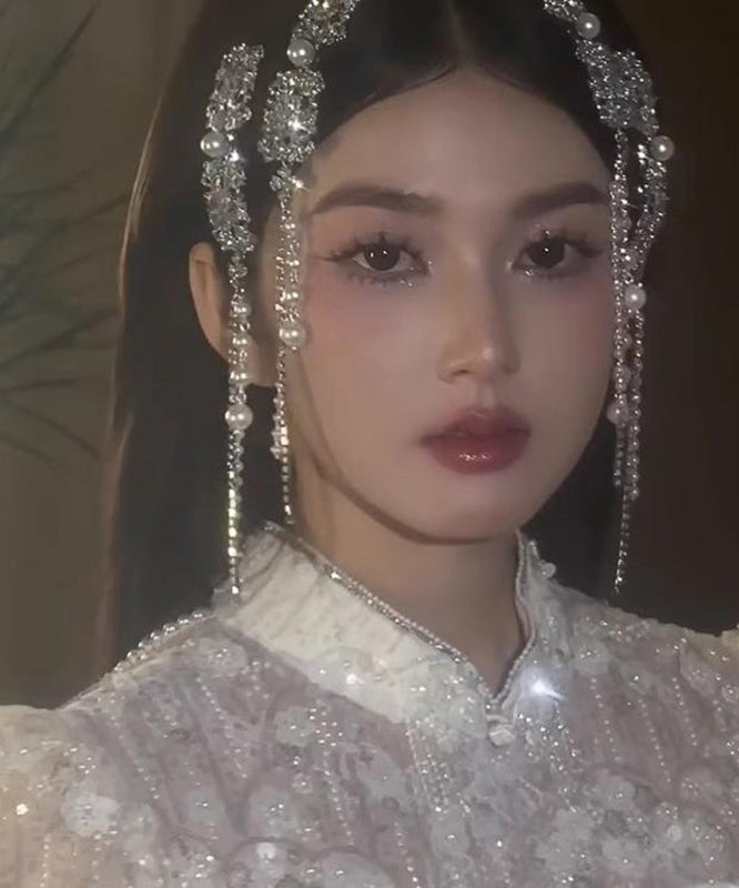 Silk Alloy Pearl Zircon Tassel Hairpin