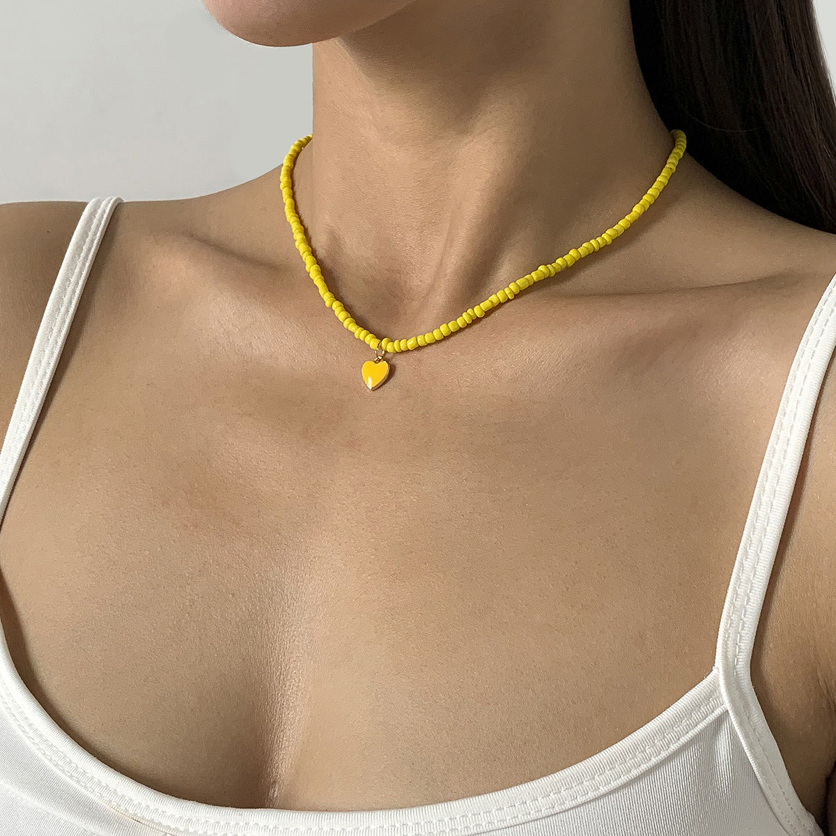 Nectarine Heart Simple Bead Handmade Necklace Geometric Stacked Beaded Necklace