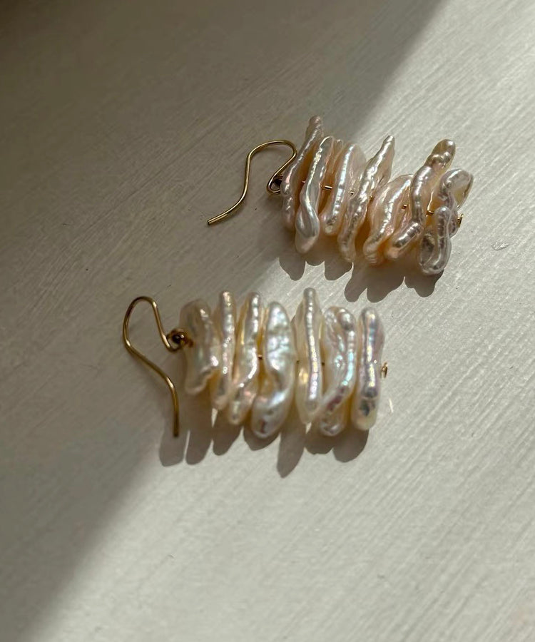 White 14k Gold Irregular Pearl Drop Earrings