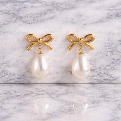 "bianca" Pearl Bow Dangly Earrings