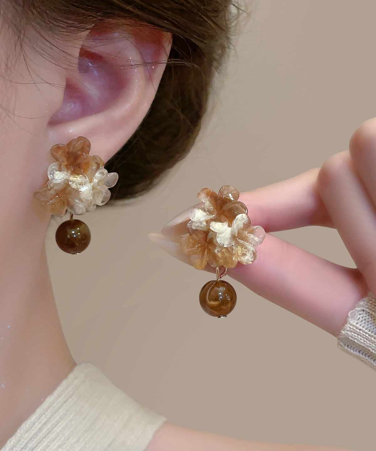 Brown Acrylic Tie Dye Drop Earrings