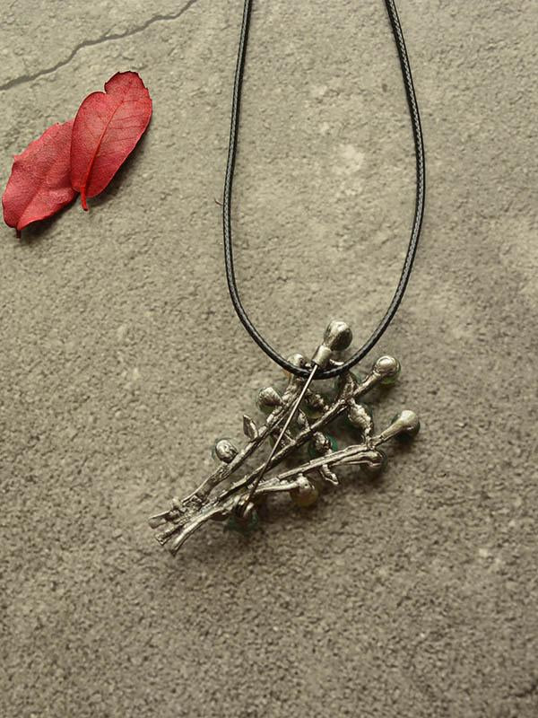 Antique Silver Tree Brooch Long Necklace