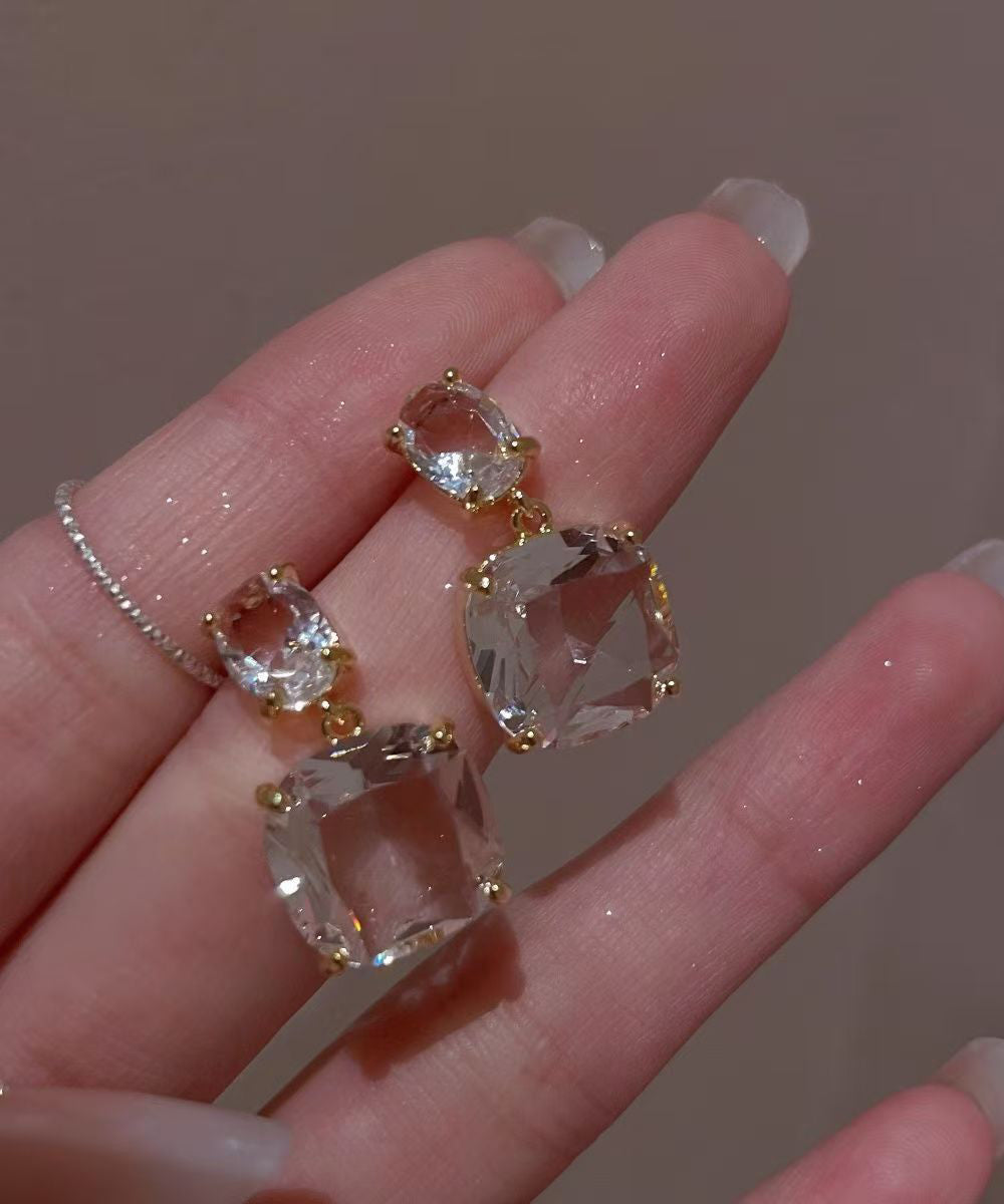 Uniquetransparent Alloy Square Crystal Stud Earrings
