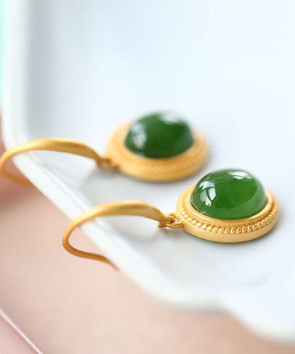 Spinach Green Sterling Silver Inlaid Jade Drop Earrings